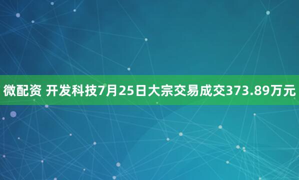 微配资 开发科技7月25日大宗交易成交373.89万元